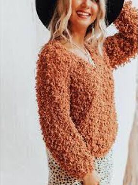 mine Rust Orange Textured Cozy Sweater
